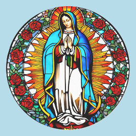 Pegatina Redonda Virgin Mary Stained Glass Window Católico Saint