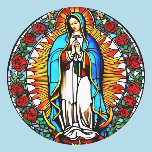 Pegatina Redonda Virgin Mary Stained Glass Window Católico Saint (Subido por el creador)