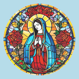 Pegatina Redonda Virgin Mary Stained Glass Window Católico Saint