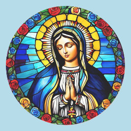Pegatina Redonda Virgin Mary Stained Glass Window Católico Saint