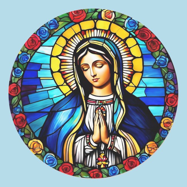 Pegatina Redonda Virgin Mary Stained Glass Window Católico Saint (Subido por el creador)