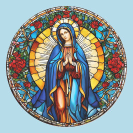 Pegatina Redonda Virgin Mary Stained Glass Window Católico Saint