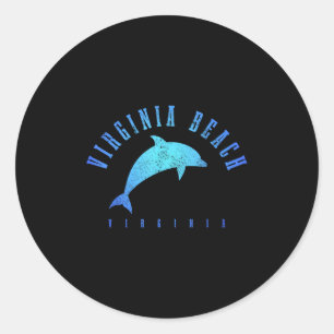 Pegatina Redonda Virginia Beach Virginia Vintage Dolphin Holiday