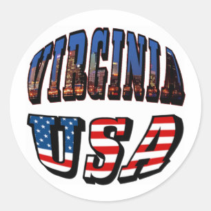 Pegatina Redonda Virginia Picture and USA Text