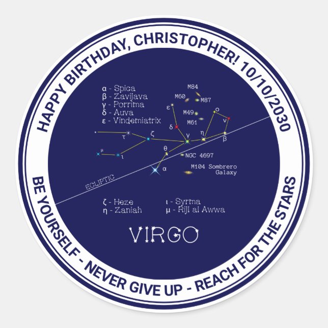 Pegatina Redonda Virgo de Constelación Zodiac (Anverso)