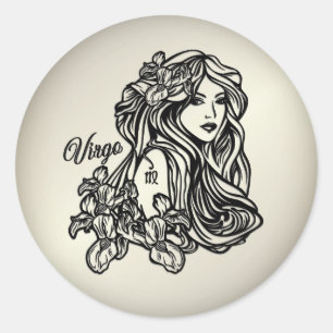 Pegatina Redonda Virgo El Oro Antiguo Virgen Zodiaco