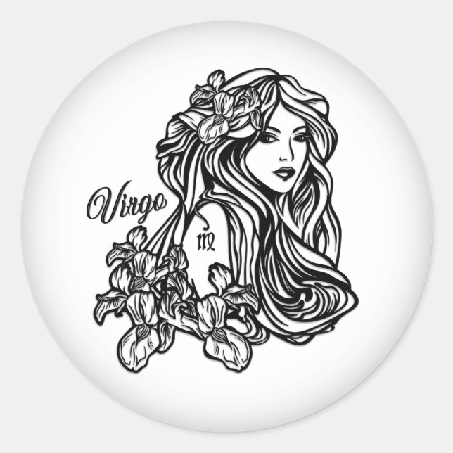 Pegatina Redonda Virgo La Virgen Zodiaco (Anverso)