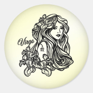 Pegatina Redonda Virgo La Virgen Zodiaco Amarillo