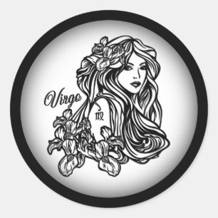 Pegatina Redonda Virgo La Virgen Zodiaco Blanco