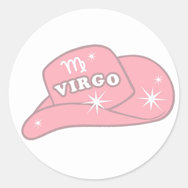 Pegatina Redonda Virgo moderno Zodiac Gorra de Cowgirl rosa (Anverso)