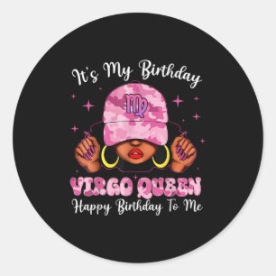 Pegatina Redonda Virgo Rosa Reina Mujer Negra Con Camo Gordo Es Mi