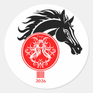 Pegatina Redonda Virgo x año del caballo 2026
