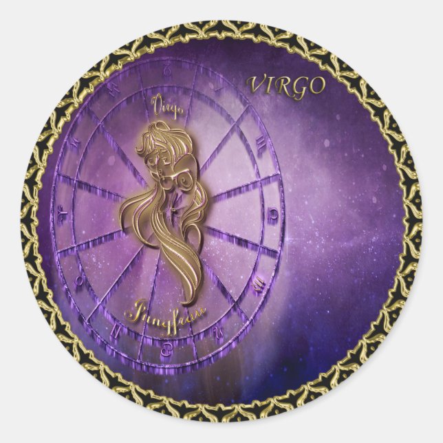 Pegatina Redonda virgo Zodiac Diseño astrológico Horoscopio (Anverso)
