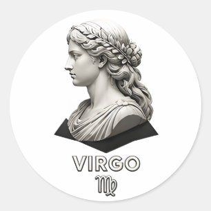 Pegatina Redonda Virgo Zodíaco Doncella Clásico Negro Blanco Astrol
