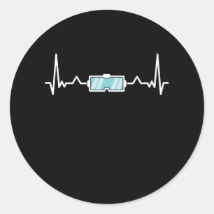 Pegatina Redonda Virtual Reality Gamer Heartbeat VR Gift