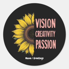 Pegatina Redonda Visión divertida, creatividad y pasión celebran a 