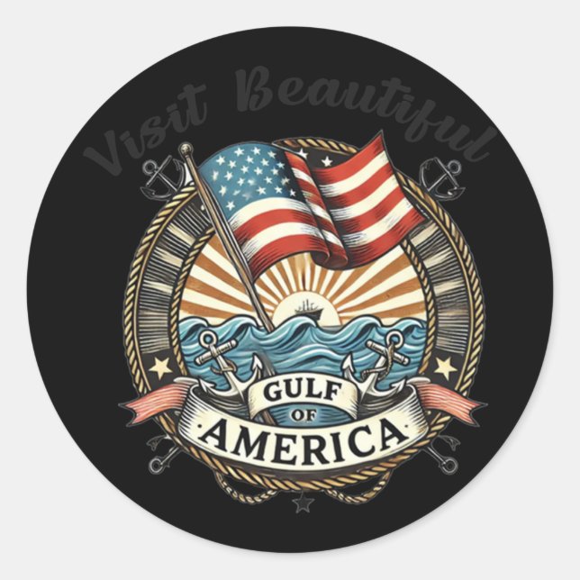 Pegatina Redonda Visita El Hermoso Golfo De América (Anverso)