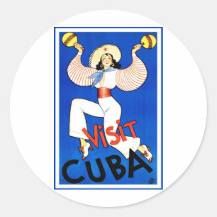 Pegatina Redonda Visita La Habana, Cuba, cartel vintage de viaje Ma