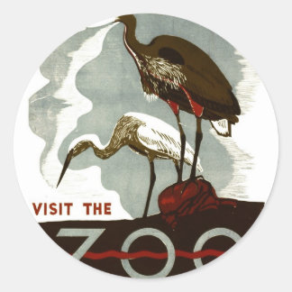 Pegatina Redonda Visite al Poster del Zoológico - WPA -