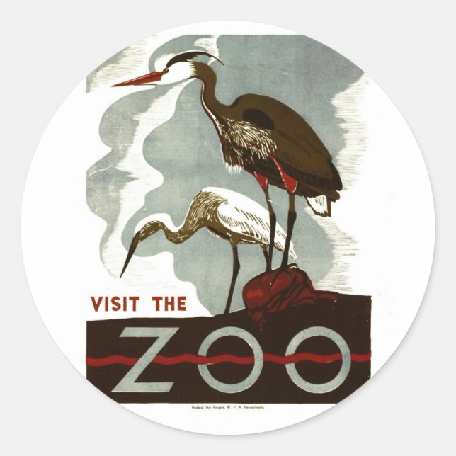 Pegatina Redonda Visite al Poster del Zoológico - WPA - (Anverso)