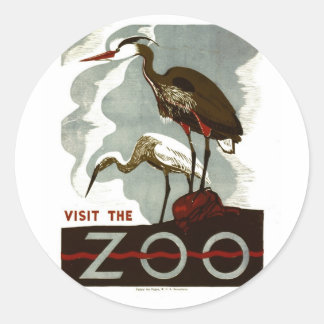 Pegatina Redonda Visite al Poster del Zoológico - WPA -