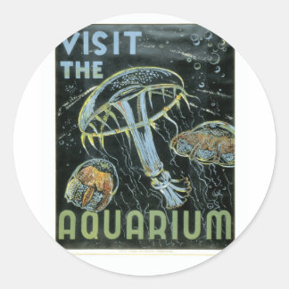 Pegatina Redonda Visite el Acuario - Poster WPA -