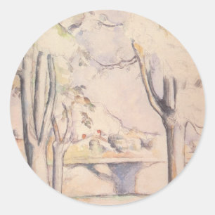 Pegatina Redonda Vista a través de los árboles por Paul Cezanne, Ar