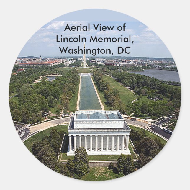 Pegatina Redonda Vista aérea del monumento Lincoln, Washington, D (Anverso)
