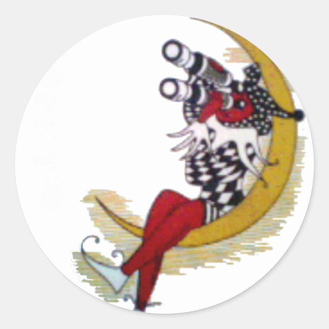 Pegatina Redonda Vista cósmica: El elfo en la aventura lunar (Anverso)