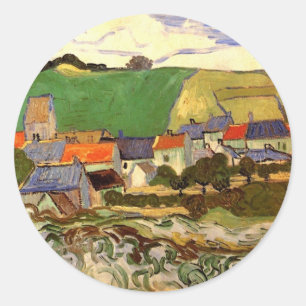 Pegatina Redonda Vista de Auvers Vincent van Gogh