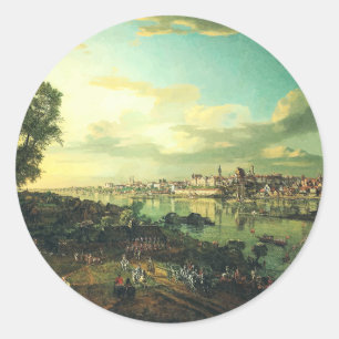 Pegatina Redonda Vista de Varsovia desde Praga por Bernardo Bellott