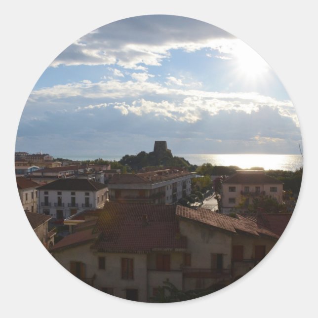 Pegatina Redonda Vista desde Scalea (Anverso)