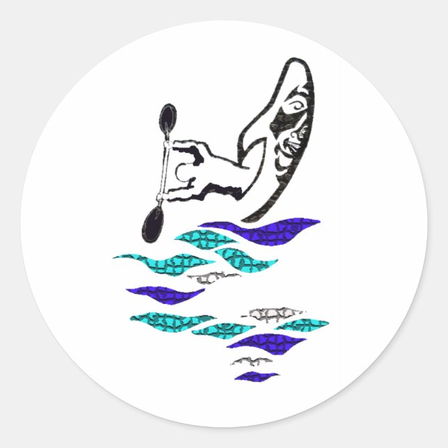 Pegatina Redonda Vista Kayak (Anverso)