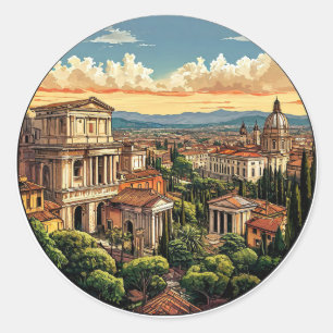 Pegatina Redonda Vista panorámica de Roma del paisaje urbano histór