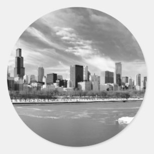 Pegatina Redonda Vista panorámica del horizonte de Chicago en