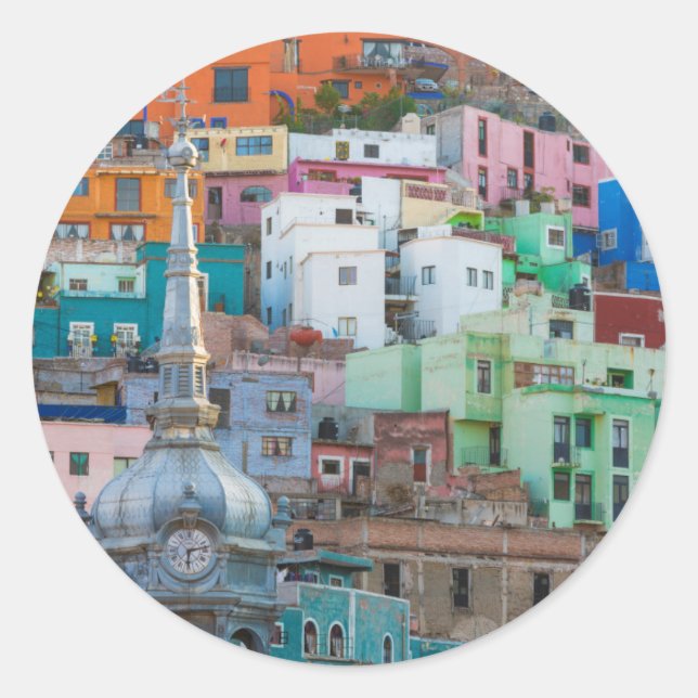 Pegatina Redonda Vistas a los edificios de la ciudad (Anverso)