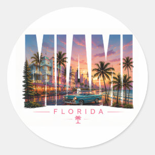 Pegatina Redonda 🌴 Vistas costeras de viaje a Miami Beach 🌴