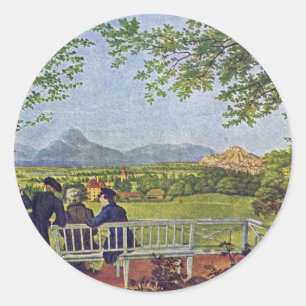 Pegatina Redonda Vistas De Salzburgo Por Julius Schnorr Von Carolsf