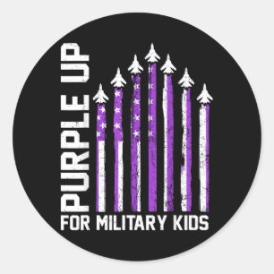 Pegatina Redonda Viste de Morado por los Niños Militares Niño Mujer