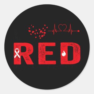 Pegatina Redonda Viste Día Rojo Concienciación sobre enfermedades c