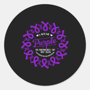 Pegatina Redonda Viste Morado En Memoria De La Conciencia Sobre La