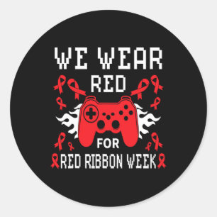Pegatina Redonda Viste Rojo Para La Semana De La Cinta Roja Vídeo D