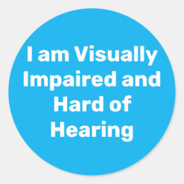 Pegatina Redonda visually impaired and hard of hearing blue