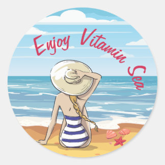 Pegatina Redonda Vitamina Sea Beach estilo 60