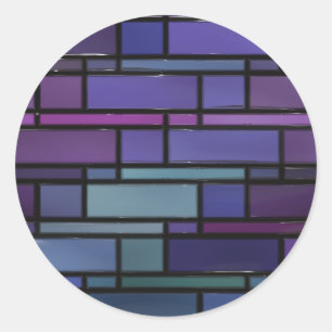 Pegatina Redonda Vitral púrpura, azul, y verde azulado
