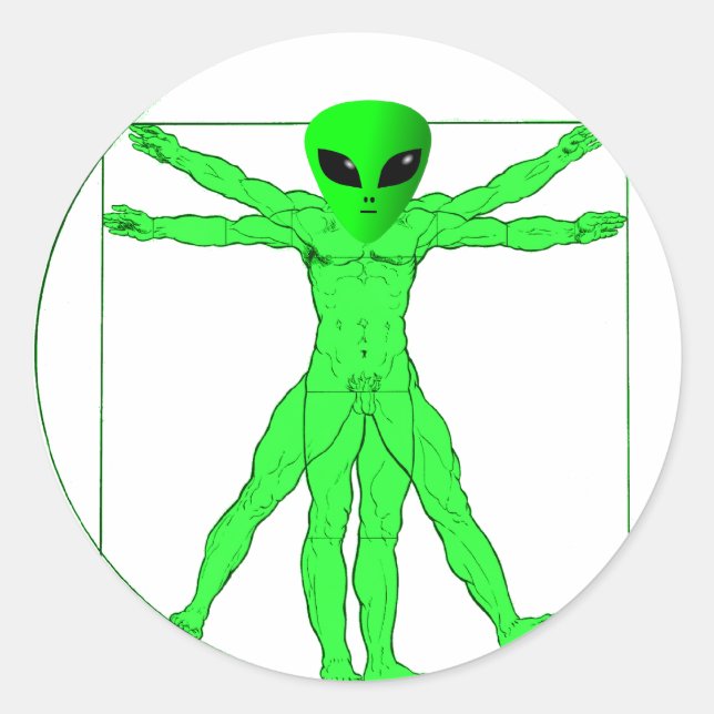 Pegatina Redonda Vitruvian Alien (Anverso)