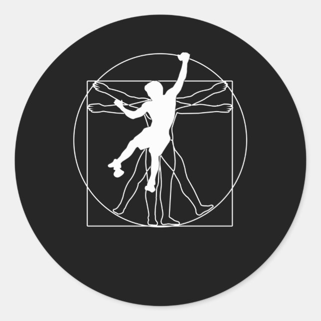 Pegatina Redonda Vitruvian Boulderer Bouldering (Anverso)
