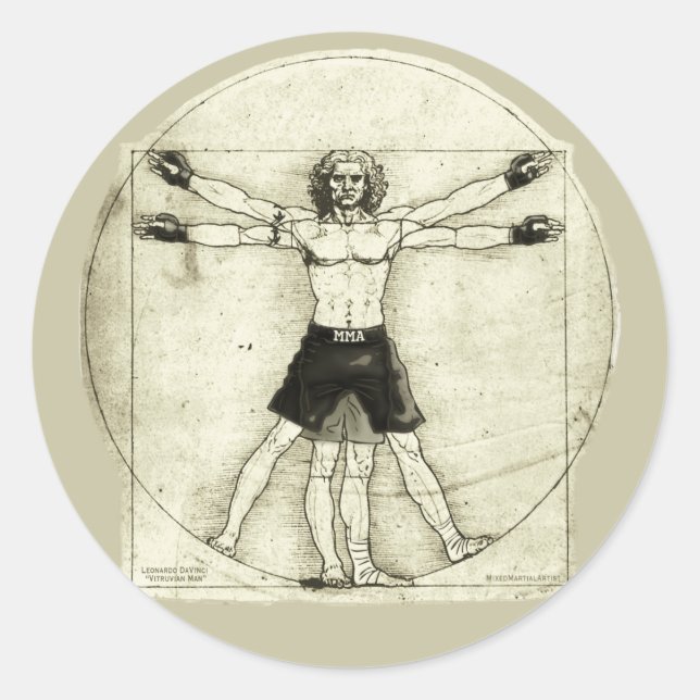 Pegatina Redonda Vitruvian MMA Man (Anverso)