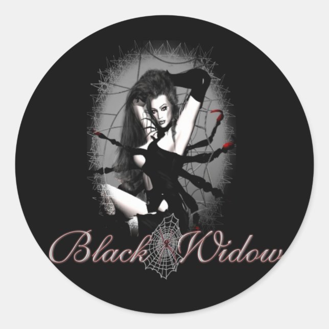 Pegatina Redonda Viuda negra (Anverso)