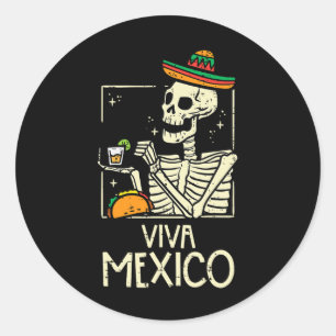 Pegatina Redonda Viva el esqueleto mexicano Cinco De Mayo